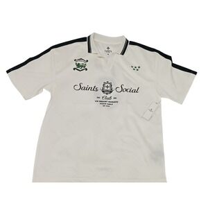 Vintage Ecru Polo‎ Shirt Members Only Club Graphic #5 Cream Retro Top Medium